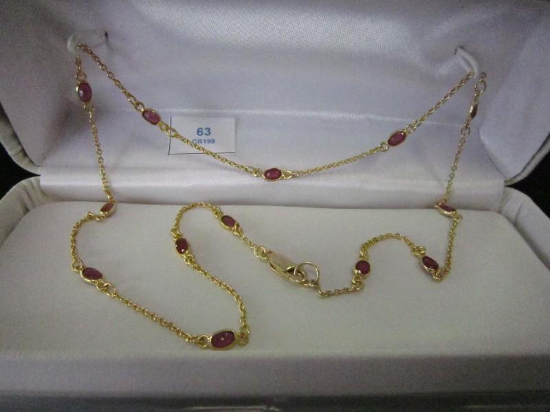 Stamped 925 Silver & Gold Plated Gemstone Necklace w/ Natural Rubies