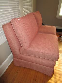 Pair - Custom Upholstered Chairs Red w/ Wood Block Feet