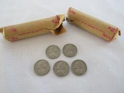 2 Rolls of Jefferson Coin Nickels 1940's - 1969 Copper/Nickel Composition