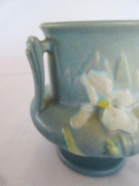 Roseville Pottery Iris Pattern Double Handled Footed Vase Circa 1938