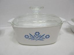 6 Piece - Corningware Blue Corn Flower Pattern Casseroles w/ Clear Glass Lids