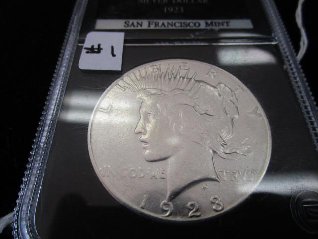 Genuine Peace Silver Dollar 1923-S in Plastic Holder San Francisco Mint