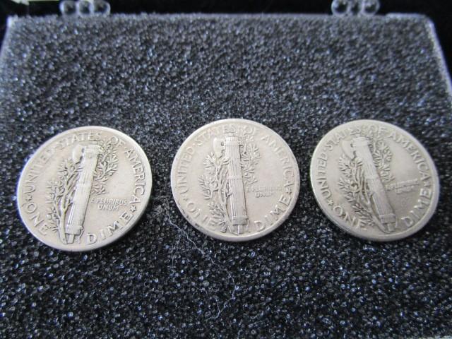 3 Pack of Silver Mercury Dimes 1945