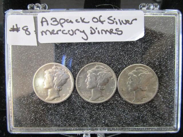3 Pack of Silver Mercury Dimes 1945