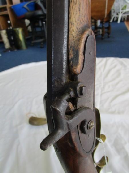 Vintage/Antique Black Powder Rifle Wood Body, Metal Barrel, Curled Trigger