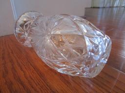 Tall Clear Etched Cut, Star/Floral Cut Vase Star Cut Base