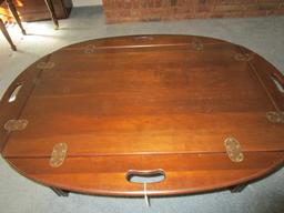 Wooden Drop-Leaf/Handle Dark Wood by Ethan Allen Co. Coffee Table