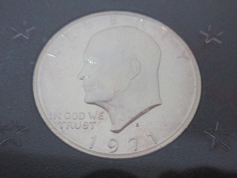 1971 Eisenhower United States Proof Dollar Coin Mint Marks in Case