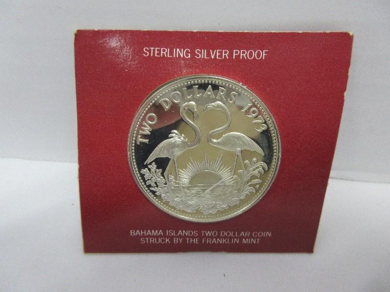 1974 Franklin Mint Sterling Silver Proof Two Dollar "Flamingo" Coin of The Bahamas 460 Grains