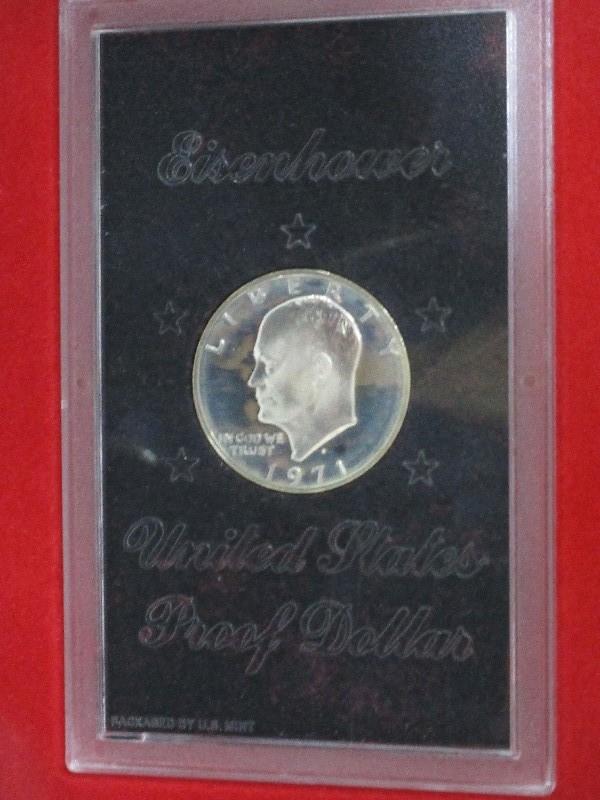 1971 Eisenhower United States Proof Dollar Coin Mint Marks in Case