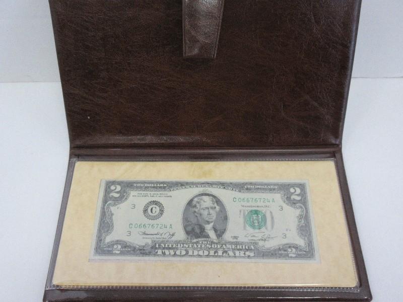 1976 First Day Issue U.S. $2.00 Bicentennial Commemorative Bill Sealed in Presentation Wallet