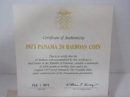 1973 Panama 20 Balboas Sterling Silver 2000 Grains Coin w/ CoA