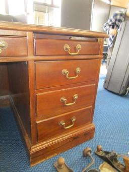 Hoosier Desks Wooden Office Desk 7 Dovetailed Drawers, 1 File Drawer, Brass Pulls