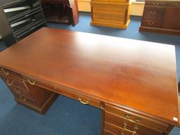 Hoosier Desks Wooden Office Desk 7 Dovetailed Drawers, 1 File Drawer, Brass Pulls