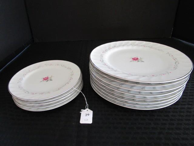 Royal Swirl Fine China Japan Rose Pattern Ceramic Lot - 8 Plates 10 1/4", 5 Plates 7 1/2" D