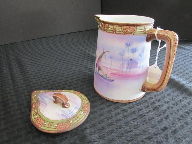 Nippon Hand Painted Pitcher w/ Lid w/ Nile/Egyptian Scene/Motif