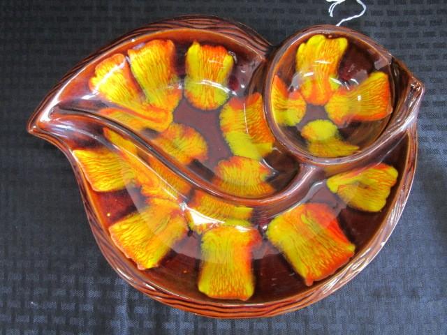 Bird Design Autumn Wood Motif 3 Part Chip/Relish Dish