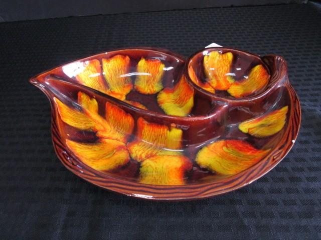 Bird Design Autumn Wood Motif 3 Part Chip/Relish Dish