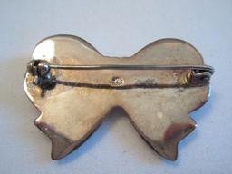 Stamped 925 Ribbon Bow Brooch