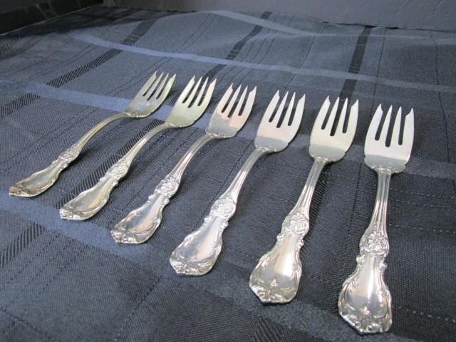 6 Salad Forks Burgundy Pattern Sterling Reed & Barton