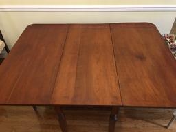 Cherry Wood Drop Leaf Dining Table, Block-Spindle-Block Legs on Casters