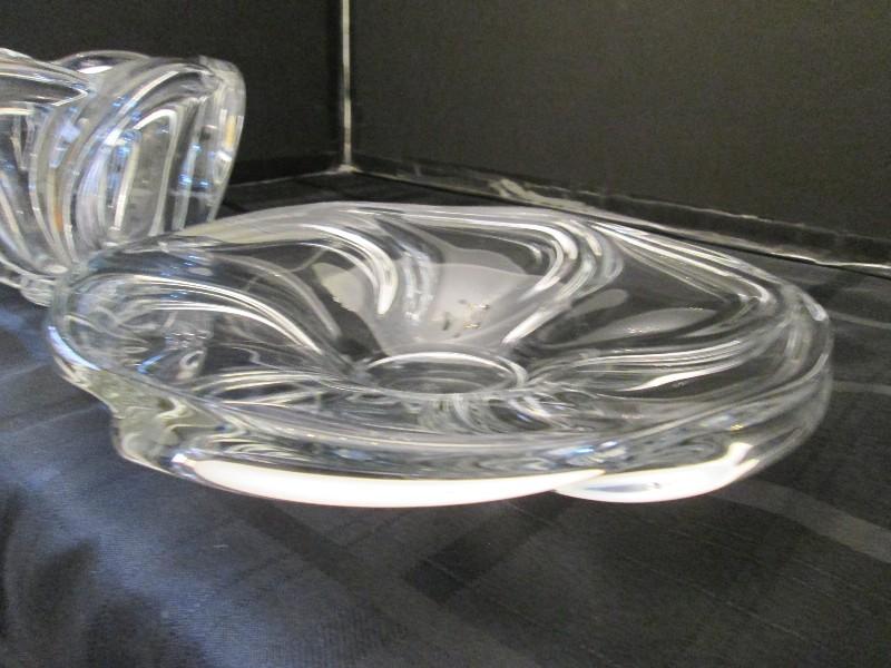 Art Vannes France Lead Crystal Clear Vase Scalloped/Curved Design w/ Underplate