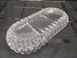 3 Part Divided Lead Crystal Serving Platter Diamond-Cut Pattern