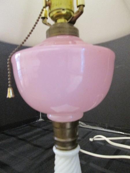 Royal Designs, Inc. Desk Lamp Pink Wide Body White Milk Glass Twist Column Base