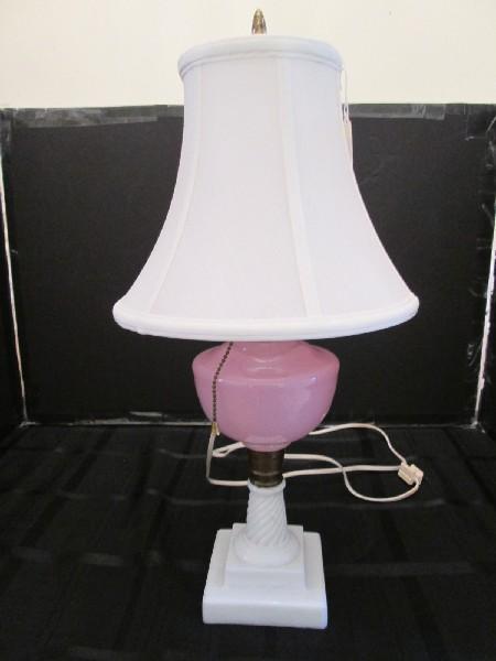 Royal Designs, Inc. Desk Lamp Pink Wide Body White Milk Glass Twist Column Base