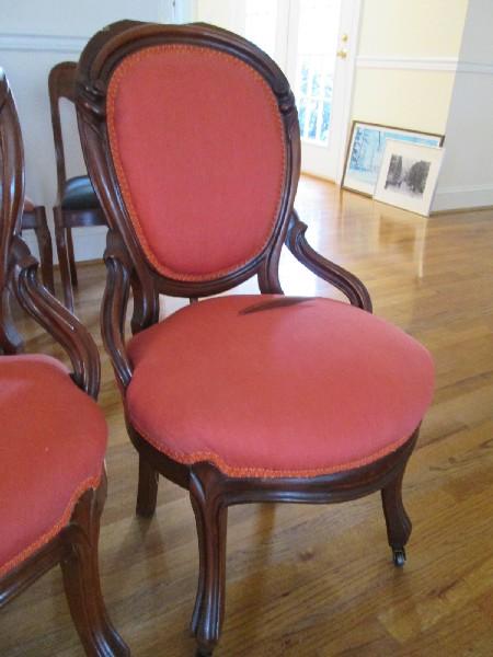 4 Rococo-Revival Style Chairs Curved Leaf/Scroll Design Shield Back, Grooved Legs