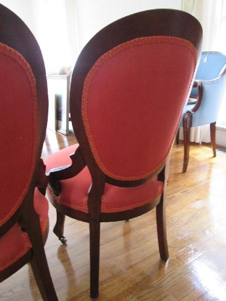 4 Rococo-Revival Style Chairs Curved Leaf/Scroll Design Shield Back, Grooved Legs