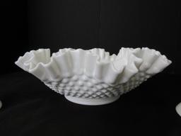 3 Piece - Fenton Milk Glass Hobnail Pattern Console Bowl Set