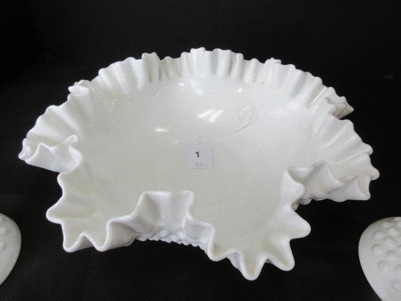 3 Piece - Fenton Milk Glass Hobnail Pattern Console Bowl Set