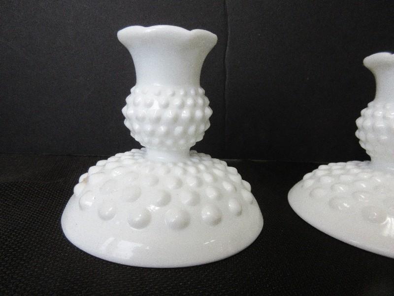 3 Piece - Fenton Milk Glass Hobnail Pattern Console Bowl Set