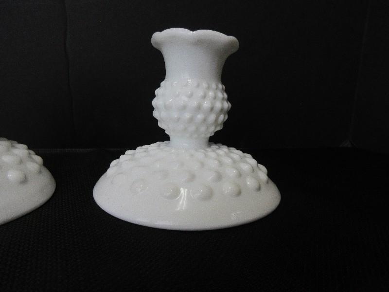 3 Piece - Fenton Milk Glass Hobnail Pattern Console Bowl Set