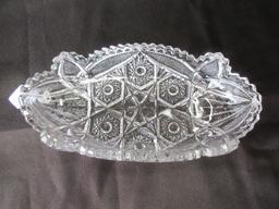 Signed Imperial Glass Clear Hobstar & File Pattern Oblong Celery Dish