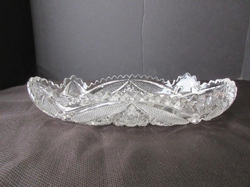 Signed Imperial Glass Clear Hobstar & File Pattern Oblong Celery Dish