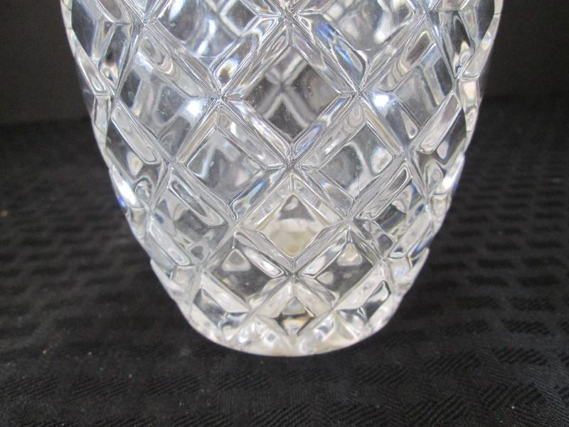 Tall Vintage Crystal Glass Diamond Cut Vase, Fan Band, Star-Burst Base