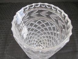 Tall Vintage Crystal Glass Diamond Cut Vase, Fan Band, Star-Burst Base