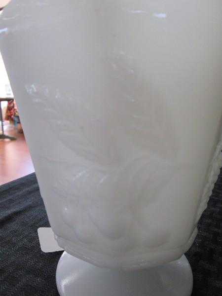 Vintage Napco Cleveland Milk Glass Vase, Grape/Berry Motif, Scallop Rim on Pontil base