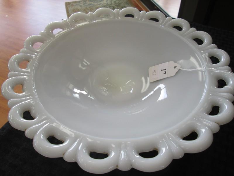 Vintage Large Milk Glass Cake Plate Hoop Rim on Pontil Base