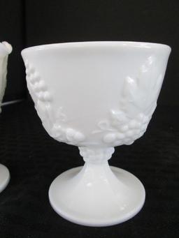 Milk Glass Sugar/Creamer Grape/Leaf Motif Pattern