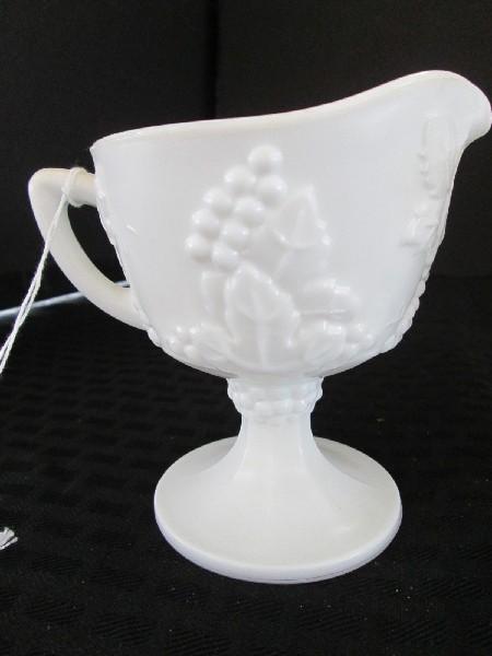 Milk Glass Sugar/Creamer Grape/Leaf Motif Pattern