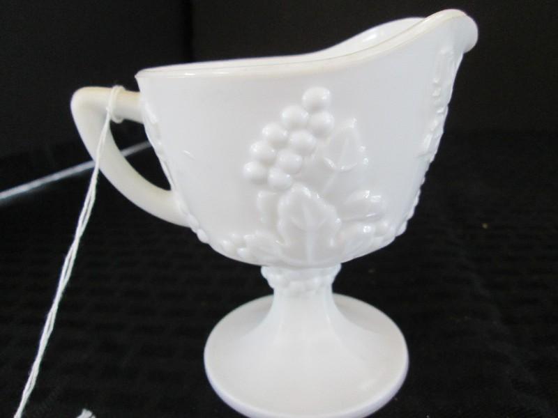 Milk Glass Sugar/Creamer Grape/Leaf Motif Pattern