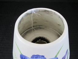 Tall Ceramic Vase Candle Lamp w/ Green/Blue Floral Motif JKL on Base