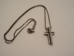 925 Sterling 3 Piece Trinity Cross Pendant on 925 Box Chain End/End 17" Cross 1"