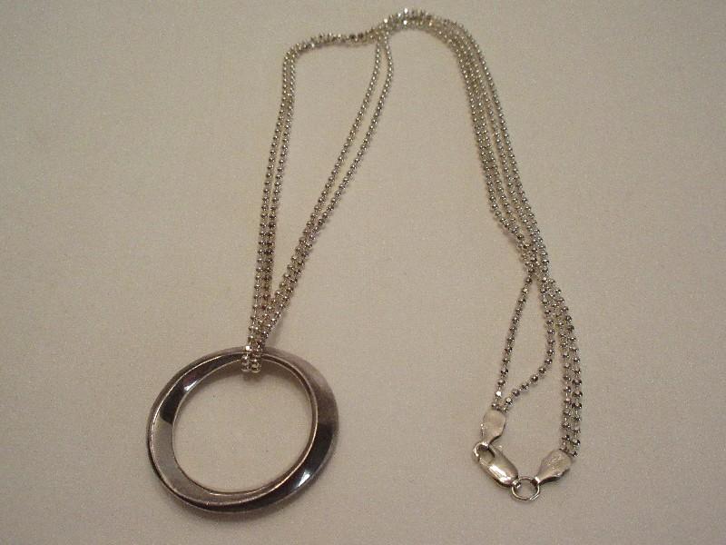 925 Sterling Dimension Hoop Design Pendant on Double Strand Bead Sterling Chain