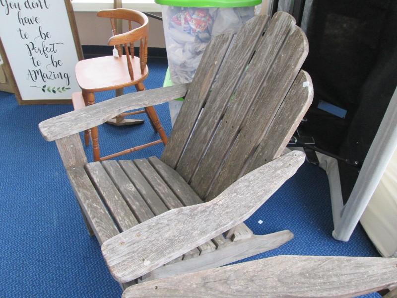 Pair - Vintage Adirondack Wooden Patio Chairs Slat Seat/Back