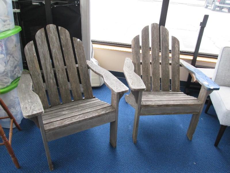 Pair - Vintage Adirondack Wooden Patio Chairs Slat Seat/Back