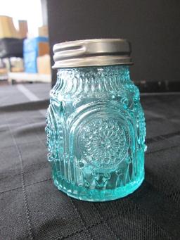 Turquoise Glass Salt/Pepper Shakers & Butter Dish Bead Trim